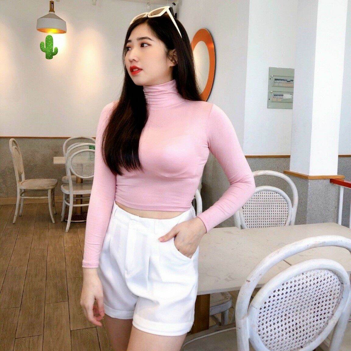 ÁO THUN CROPTOP CỔ LỌ