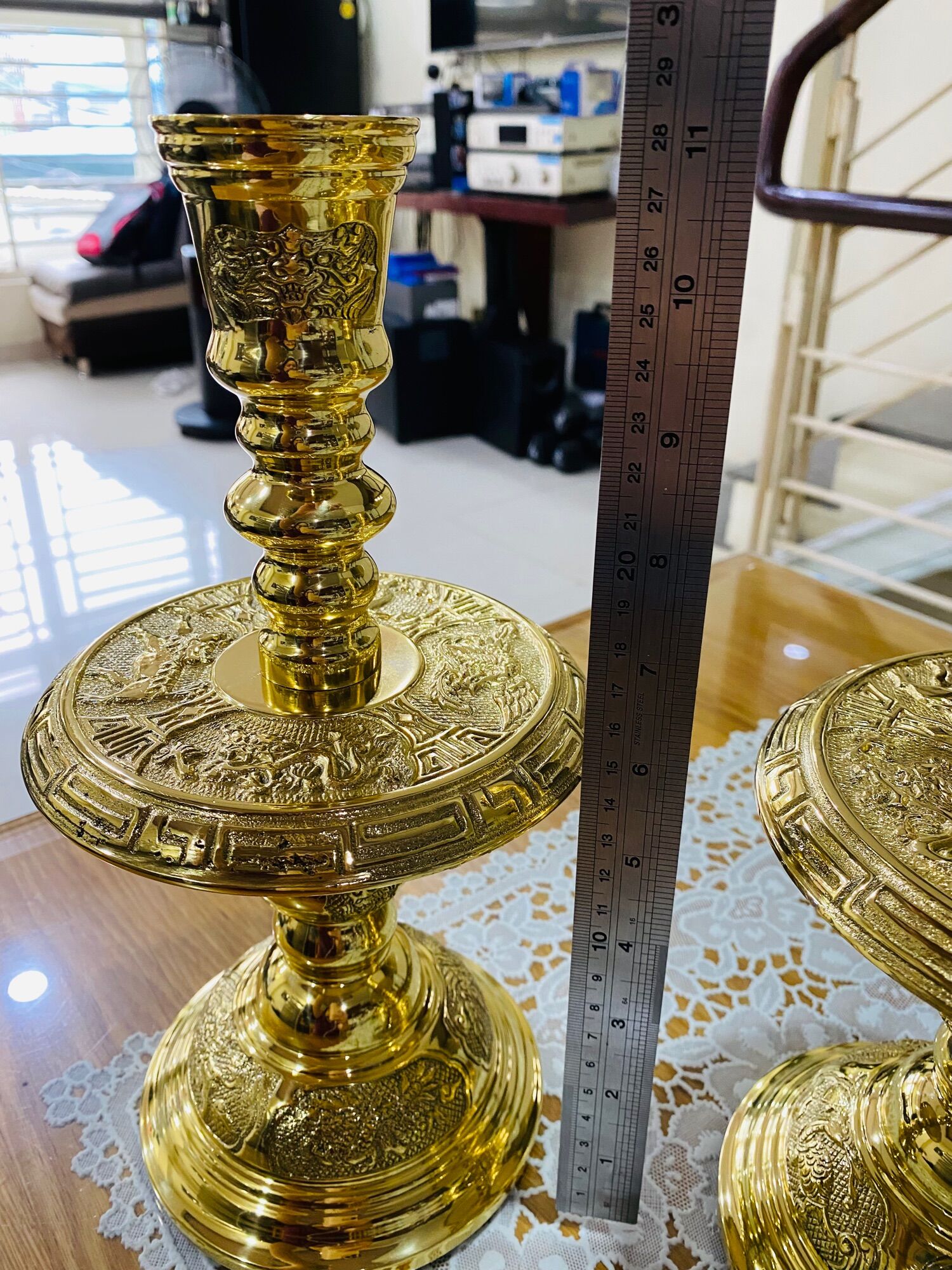 CẶP CHÂN ĐÈN BẰNG ĐỒNG CAO 28cm