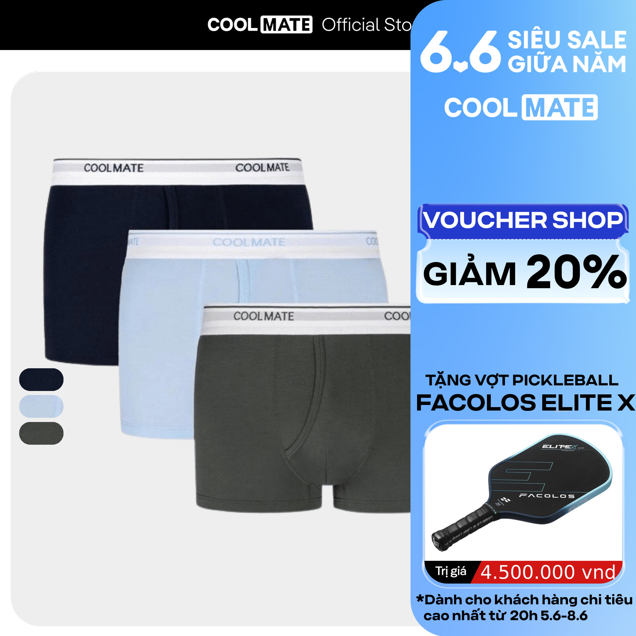 Combo 03 quần lót nam khe moi Bamboo Trunk kháng khuẩn khử mùi - Coolmate