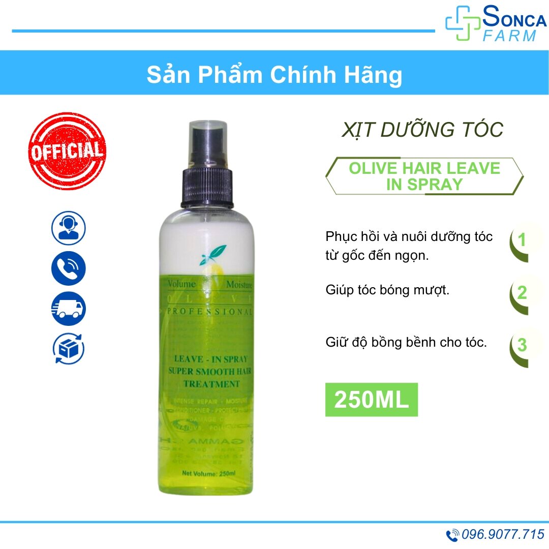 Xịt dưỡng tóc olive hair leave in spray 250ml giúp dưỡng tóc bồng bềnh, chắc khỏe