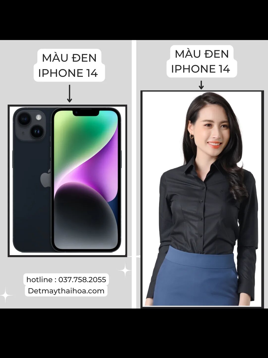 áo sơ mi nữ Thái Hòa màu đen trơn chất kate