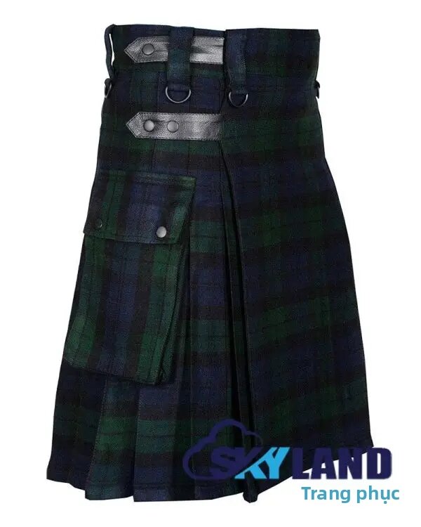 Áo Kilt Nam Kiểu Scotland Có Túi, Màu Đen, Chất Liệu Cotton, Phong Cách Anh-Ích Lai, Họa Tiết Royal Stewart, Trang Phục Truyền Thống Ireland Dành Cho Nam Giới