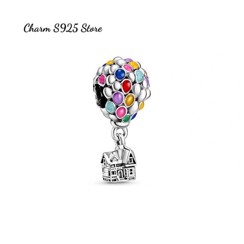 Charm pan ale ngôi nhà khinh khí cầu đa sắc màu bạc s925