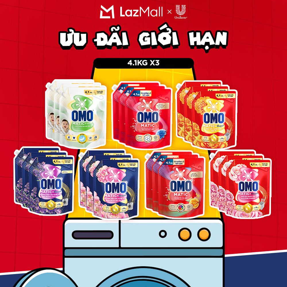 Combo 3 túi Nước giặt OMO Matic túi 4.1kg (bao bì tùy lô nhập hàng)