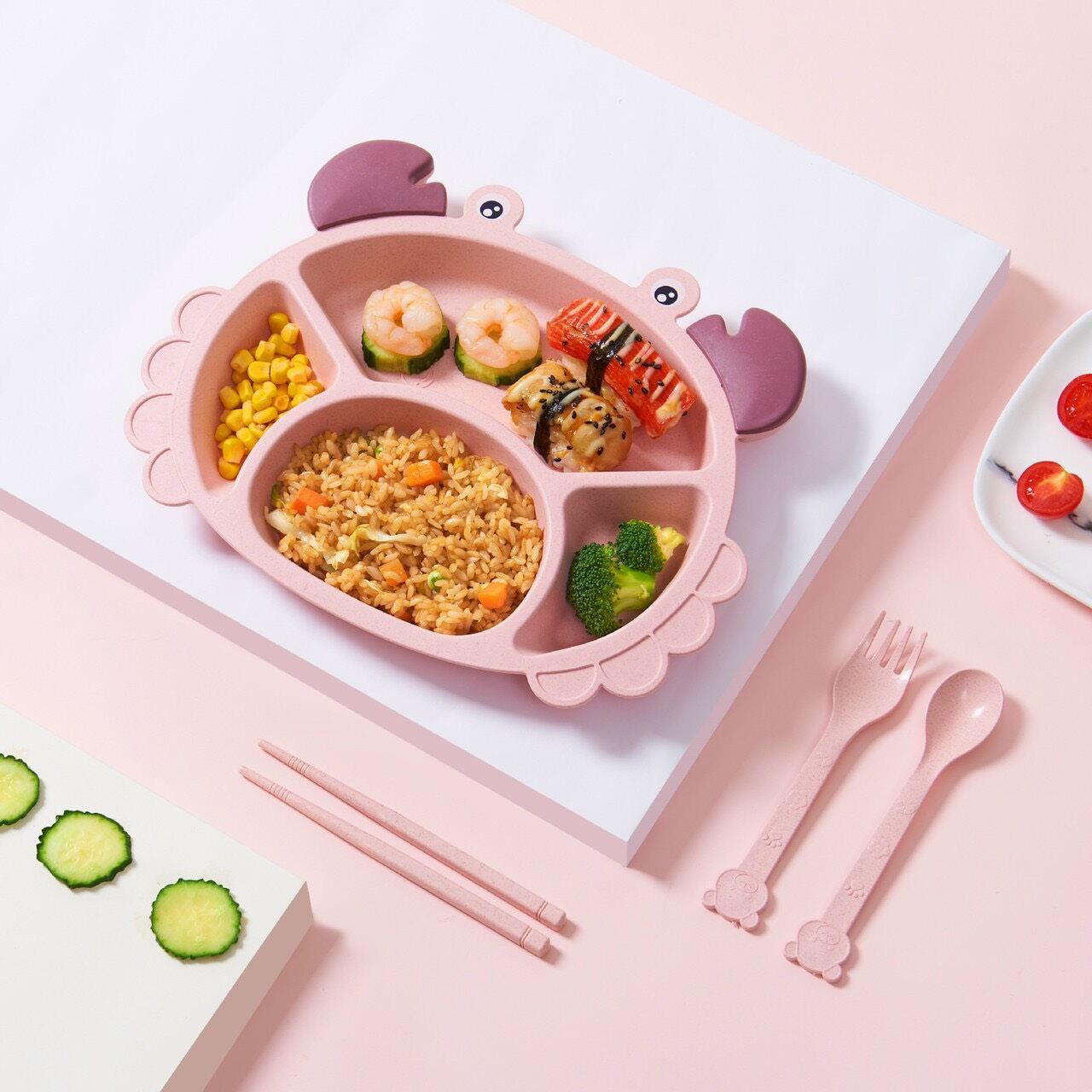 Set Khay ăn Lúa Mạch 6 CHI TIẾT Hình Cua cho bé ăn dặm