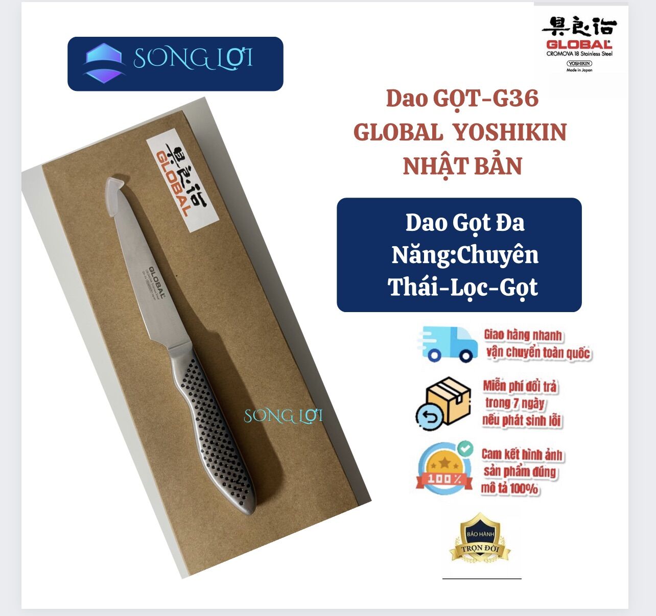 Dao gọt hoa quả-g36.dao bếp nhật bản global yoshikin chất liệu thép không gỉ cromova-18. bén-bền bỉ.dao nhật bản chuyên gọt hoa quả