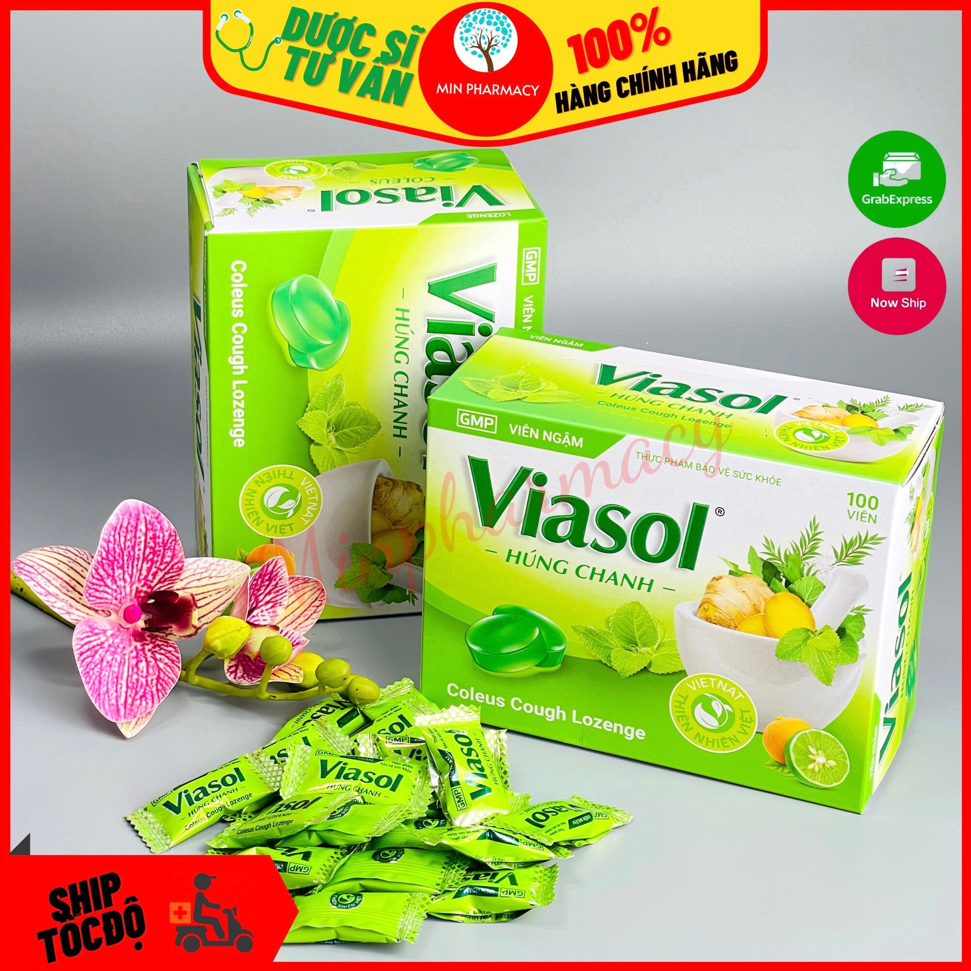 Kẹo Ngậm giảm ho VIASOL HÚNG CHANH (hộp 100 viên) - Minpharmacy