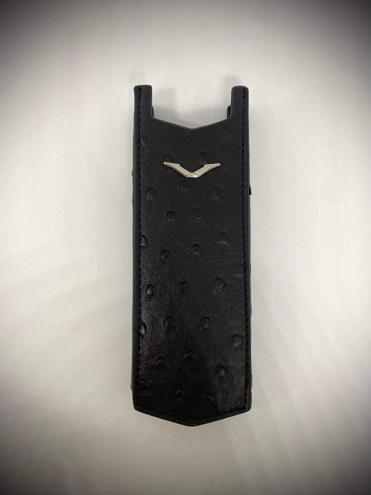 Bao da Vertu đen vân đà điểu signature S