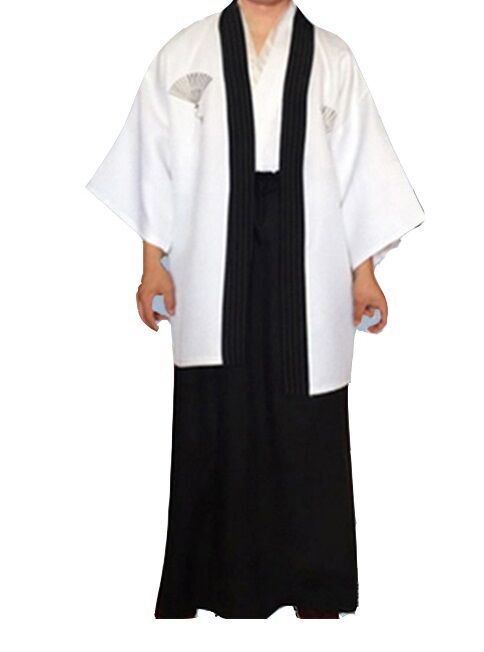 Kimono nhật bản trang phục lịch sự cho nam trang phục võ sĩ truyền thống kiểu nhật trang phục cos trang phục làm việc cửa hàng nấu ăn trang phục biểu diễn sân khấu màu đen
