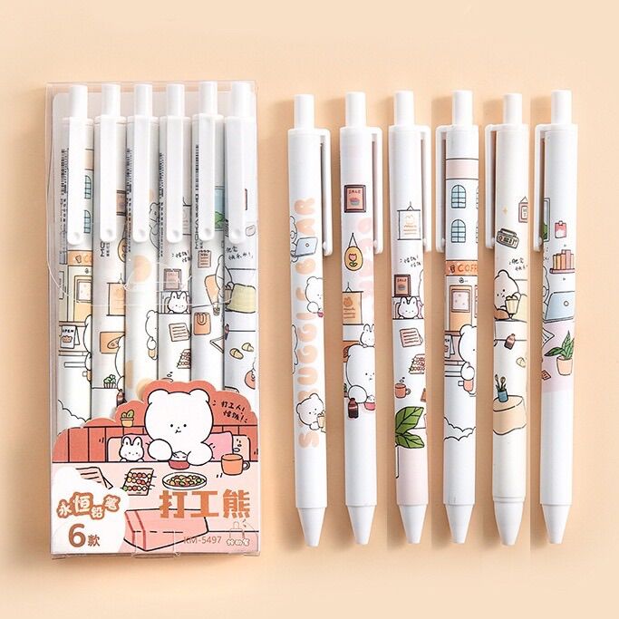 Set 6 bút bi gel cute, bút vô tri