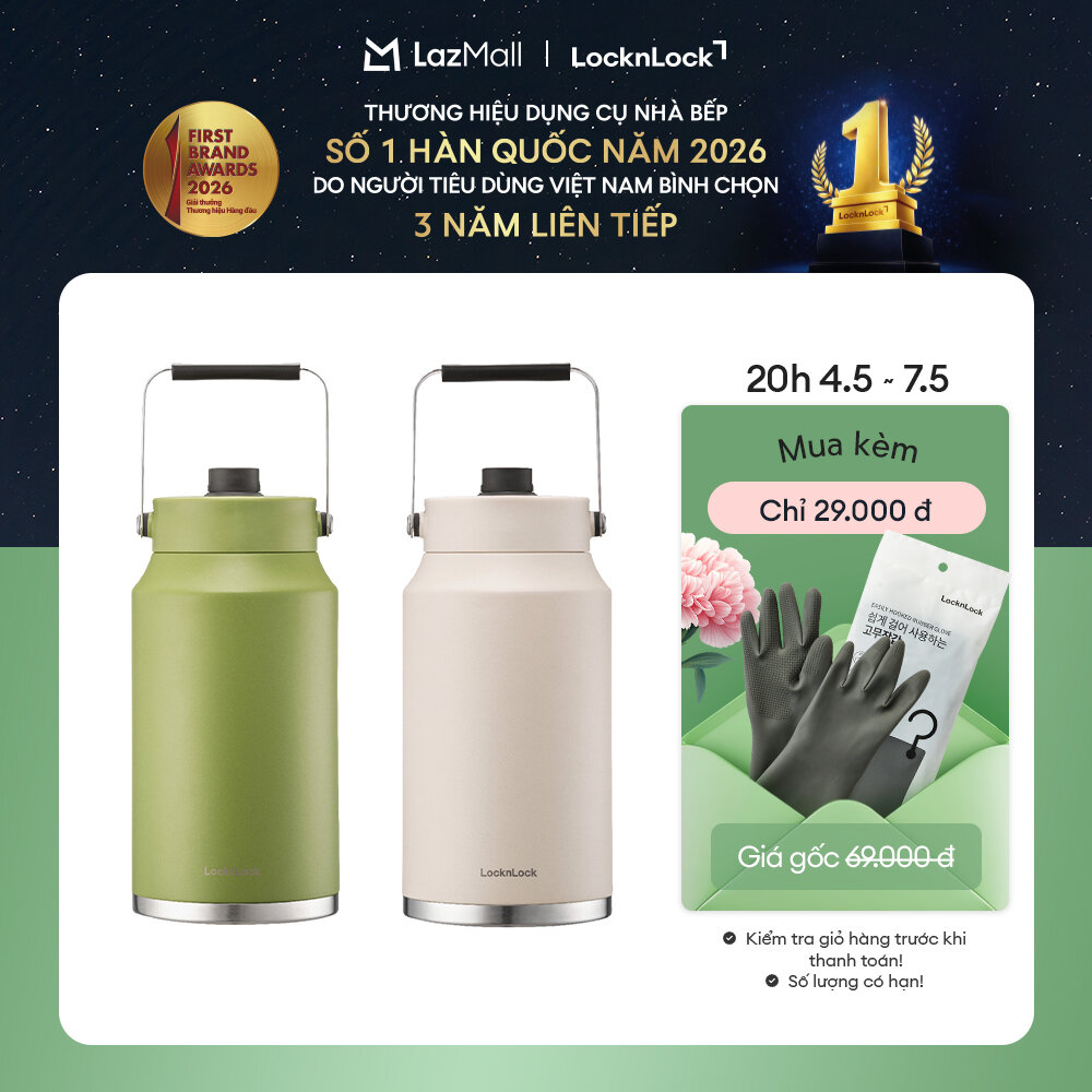 Bình giữ nhiệt Locknlock Slo Water Jug LHC4302 dung tích 4L bằng thép không gỉ - 2 Màu (Be, Xanh Lá)