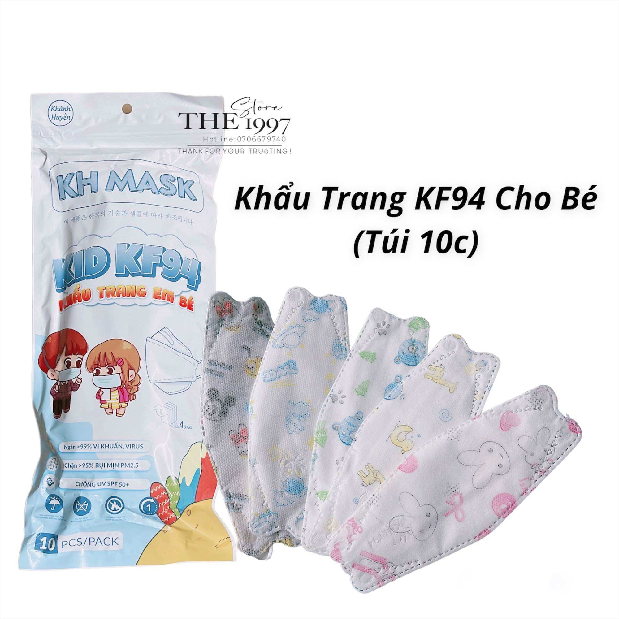 Set 50 Cái Khẩu trang trẻ em KF94 4D dành cho bé 2 đến 10 tuổi với nhiều hoạ tiết dễ thương, kháng khuẩn
