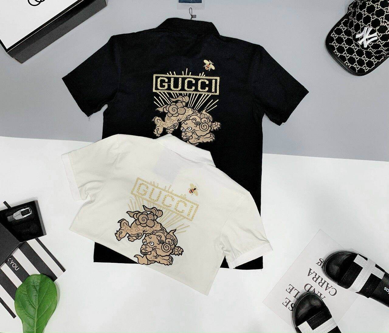 Áo thun cổ trụ gucci