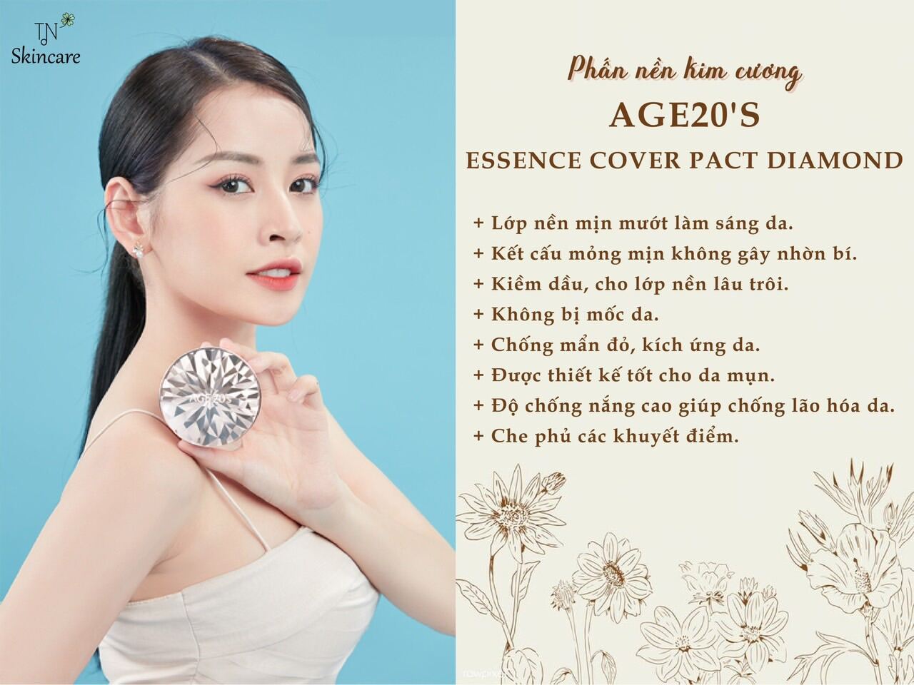 Phấn Nền Lạnh Kim Cương Age 20S Essence Cover Pact Original Spf 50+/Ps+++ Chính Hãng.