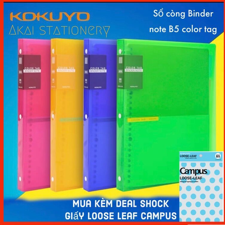 [HCM]Sổ còng nhựa Binder Note B5 Campus Kokuyo Color Tag 26 lỗ 80 trang Nhật Bản