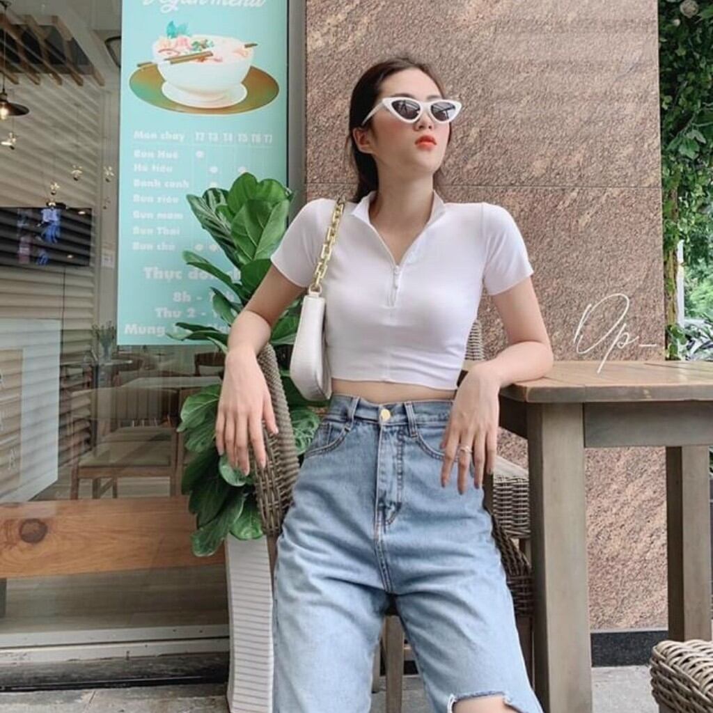 💕Áo Thun Dây Kéo Fom Croptop