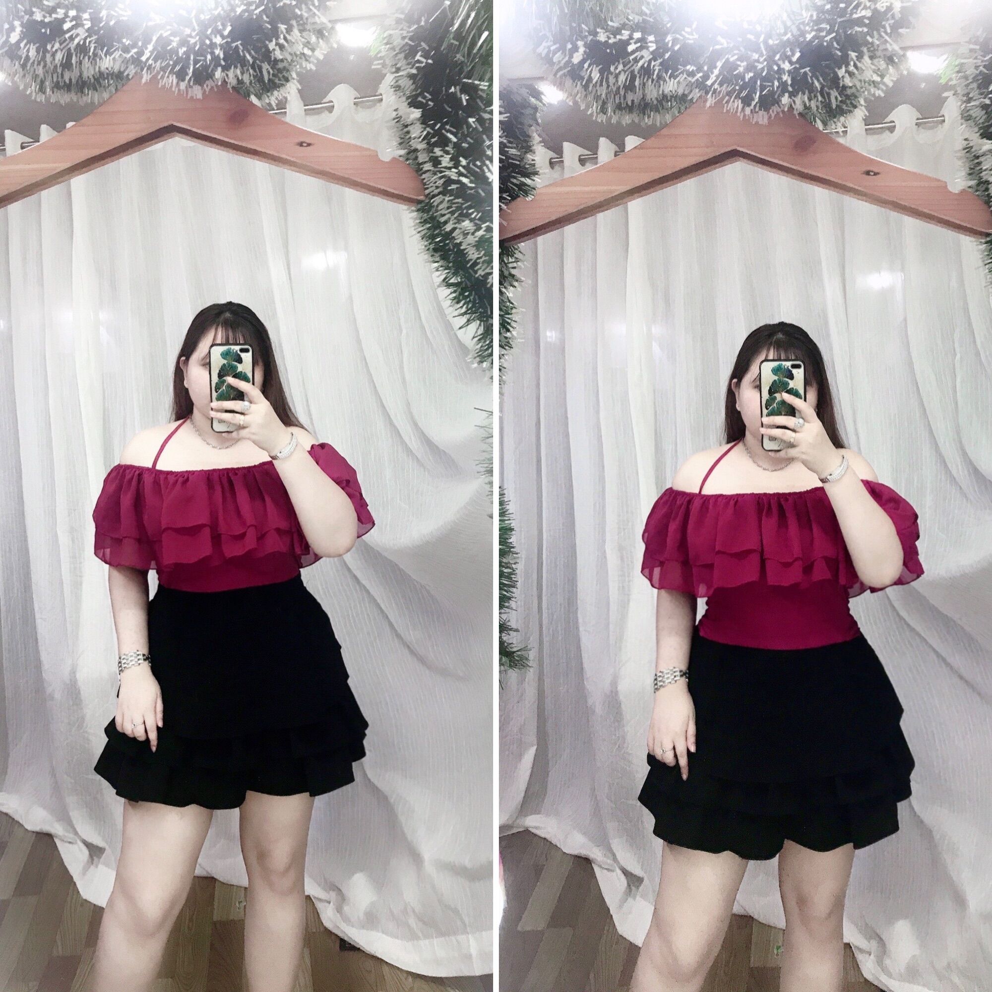 Áo voan 2 bèo mặc được nhiều kiểu