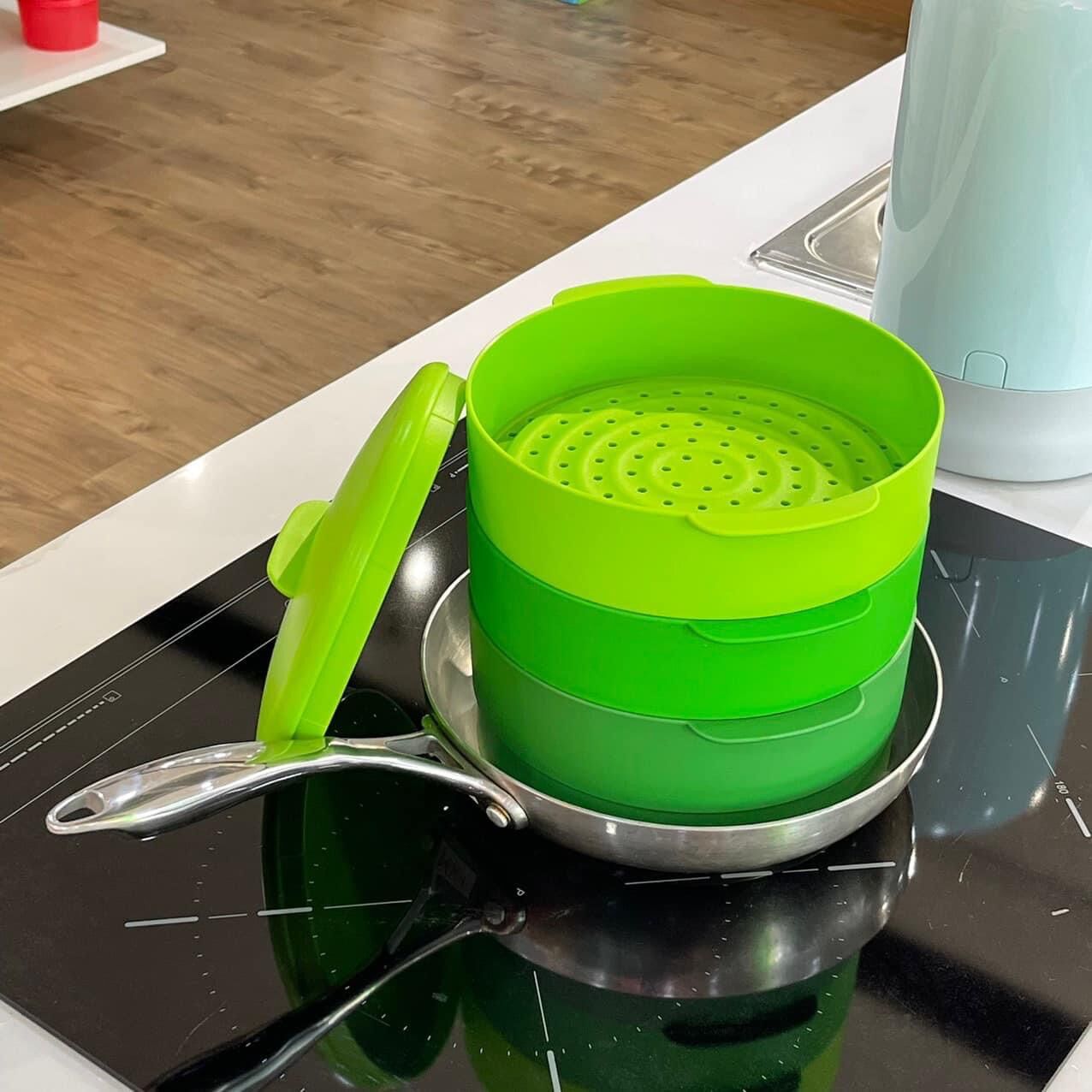 Xửng hấp Tupperware Steam It 3 Tầng màu xanh