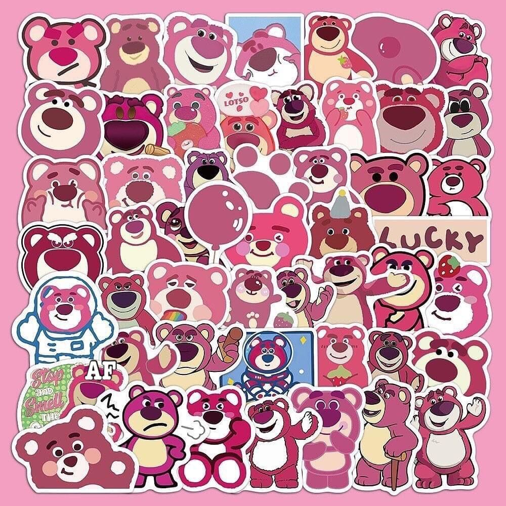 Combo 50 miếng hình dán sticker gấu dâu