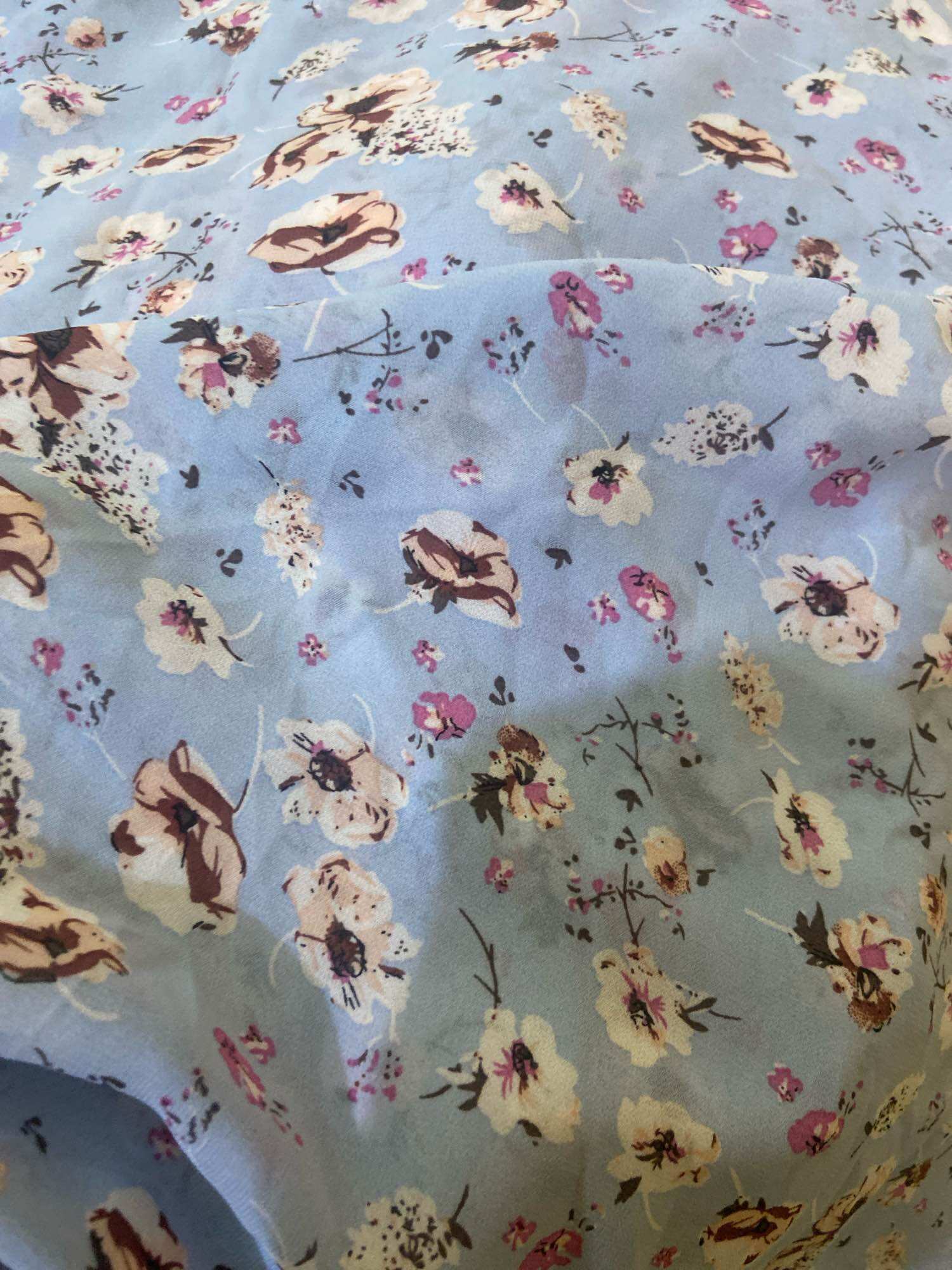 70cm x 1m5 vải von hoa mềm nền xanh nhẹ nhàng may đầm váy bé áo mẹ