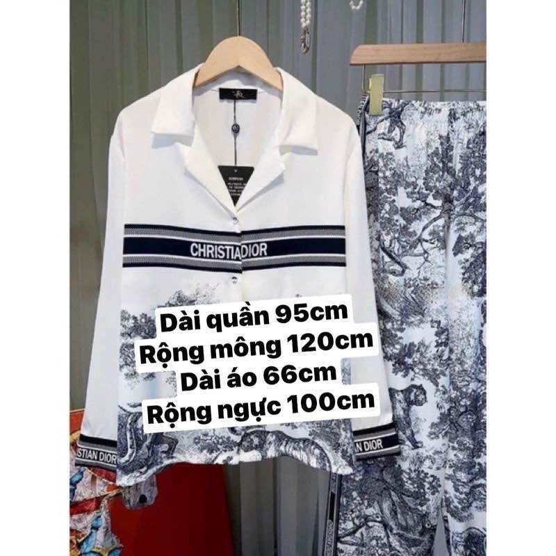 PIJAMA LỤA CAO CẤP QUẢNG CHÂU TAY DÀI TRẮNG GU CHÌ