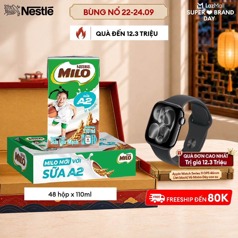 [FREESHIP TOÀN QUỐC] Sữa Lúa Mạch Nestle MILO với sữa A2 MỚI thùng 12 x 110ml (12x4x110ml)
