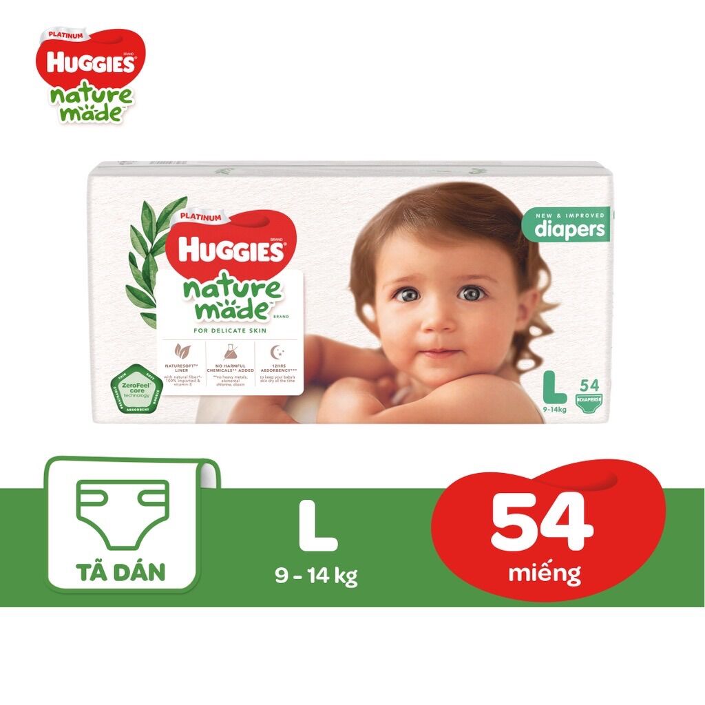 Tã Dán Cao Cấp Huggies Platinum Nature Made Size NB/S/M/L/XL