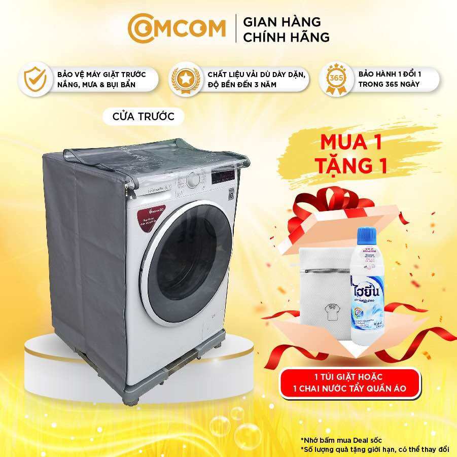 Áo trùm máy giặt cửa trước COMCOM vải DA cao cấp che phủ 5 mặt chống nắng, chống mưa