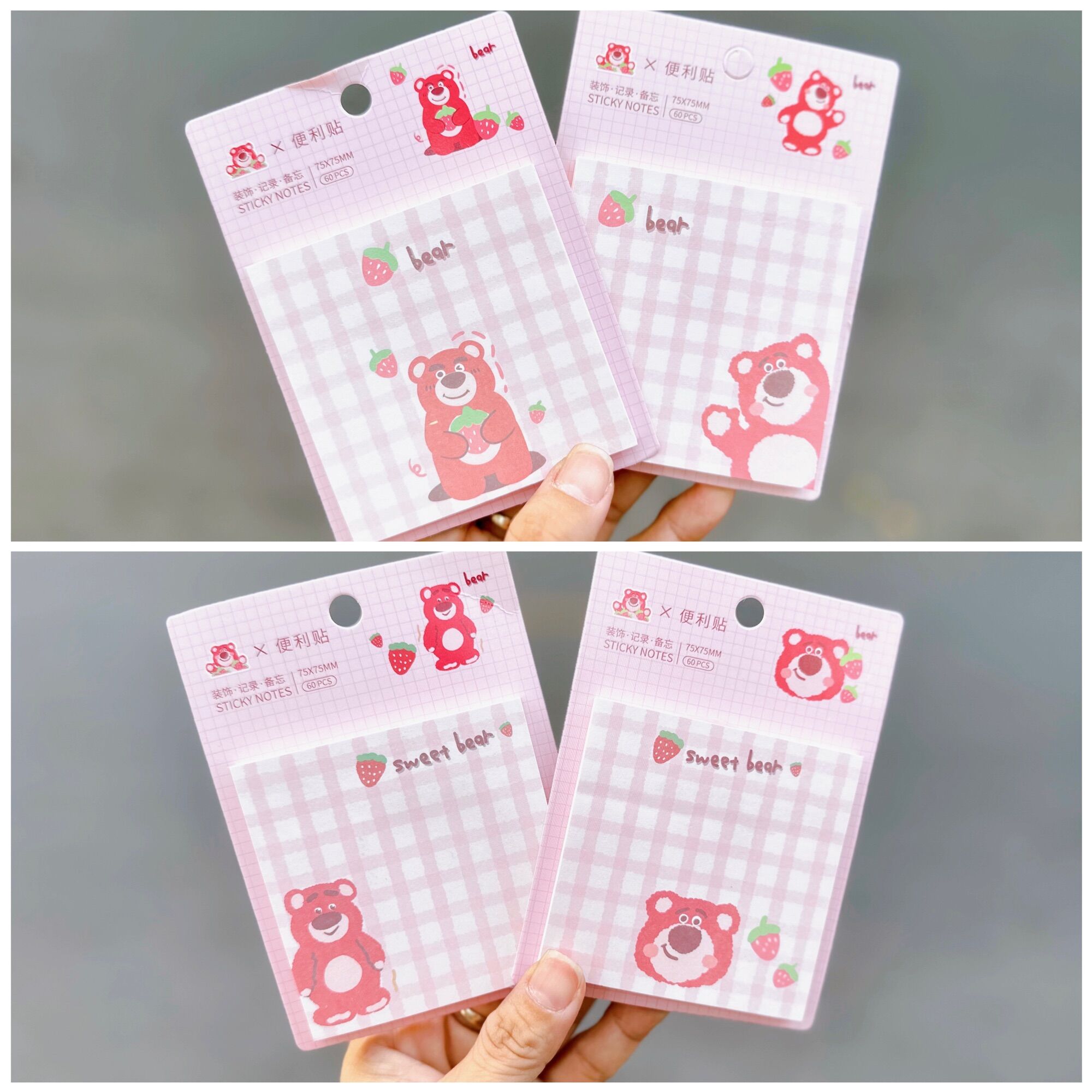Giấy ghi chú tệp note vuông gấu dâu lotso bear - xấp 60 tờ