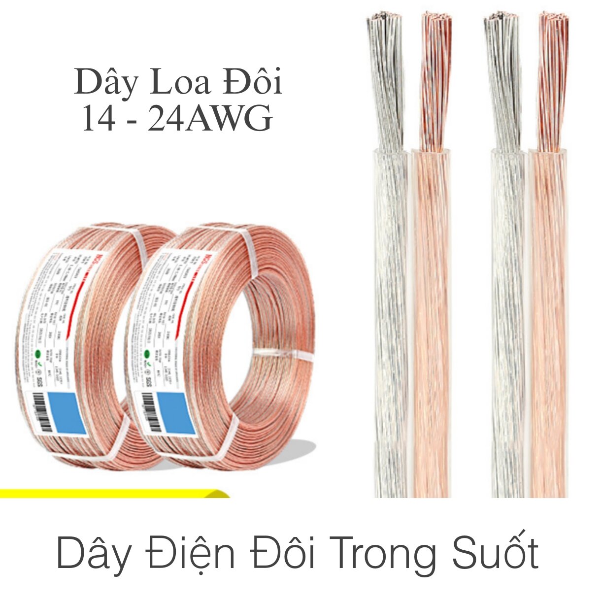 (2 mét) Dây Loa Đôi Trong Suốt Awg 2 Màu Lõi Đồng Nguyên Chất Mạ Thiếc Dây Điện Dây Led Diy -