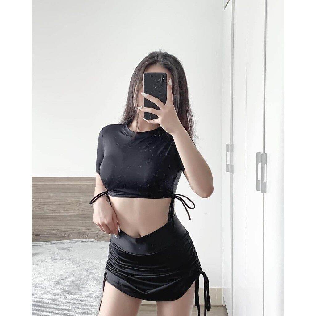 Quần bơi nữ, bikini lẻ váy cạp cao rút dây (Ko Kèm Áo)