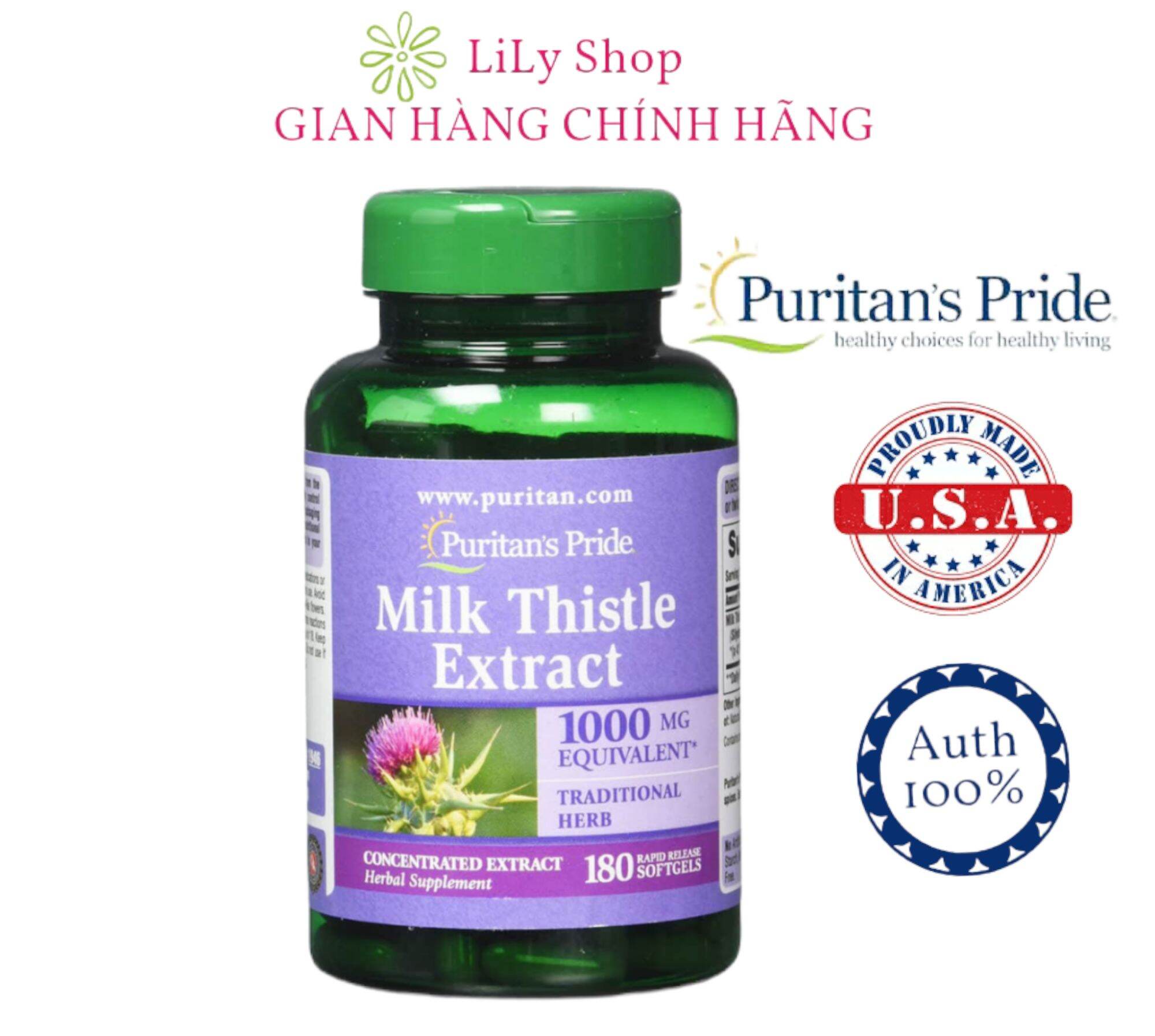 Viên uống giải độc gan bổ gan Milk Thistle Extract Puritan’s Pride 1000mg 180 viên của Mỹ