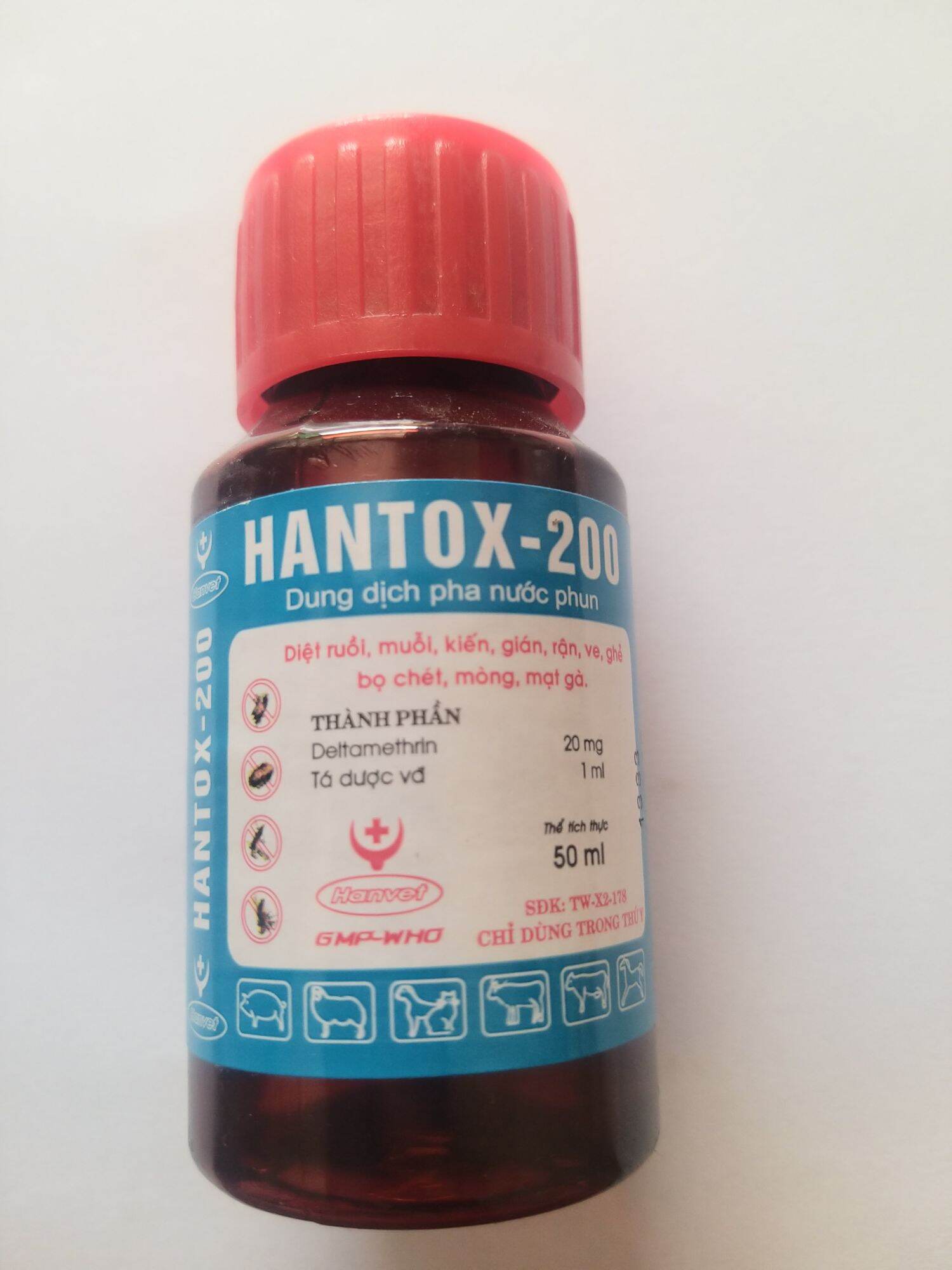 HANTOX 200 diệt ve, rận, ghẻ, bọ chét, ruồi, muỗi, kiến, gián chai 50ml