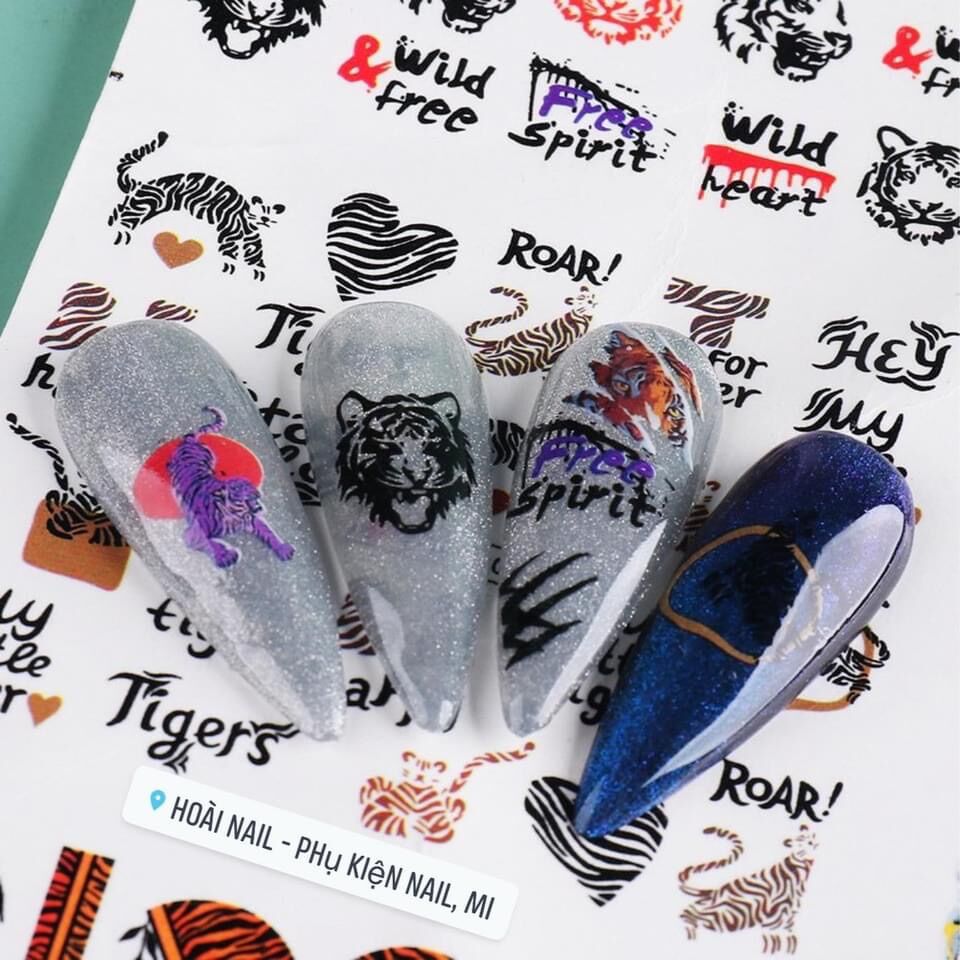 Sticker nước dán móng tay hổ báo cáo chồn