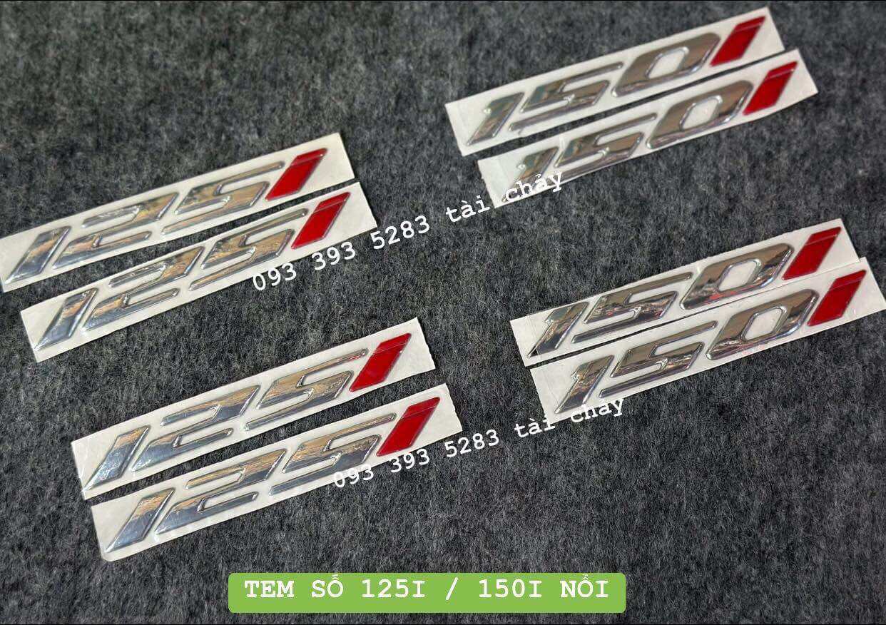 [ 1 CẶP ] TEM NỔI SỐ 125i + 150i BẠC CROM DÁN CÁNH BỮNG ỐP SƯỜN