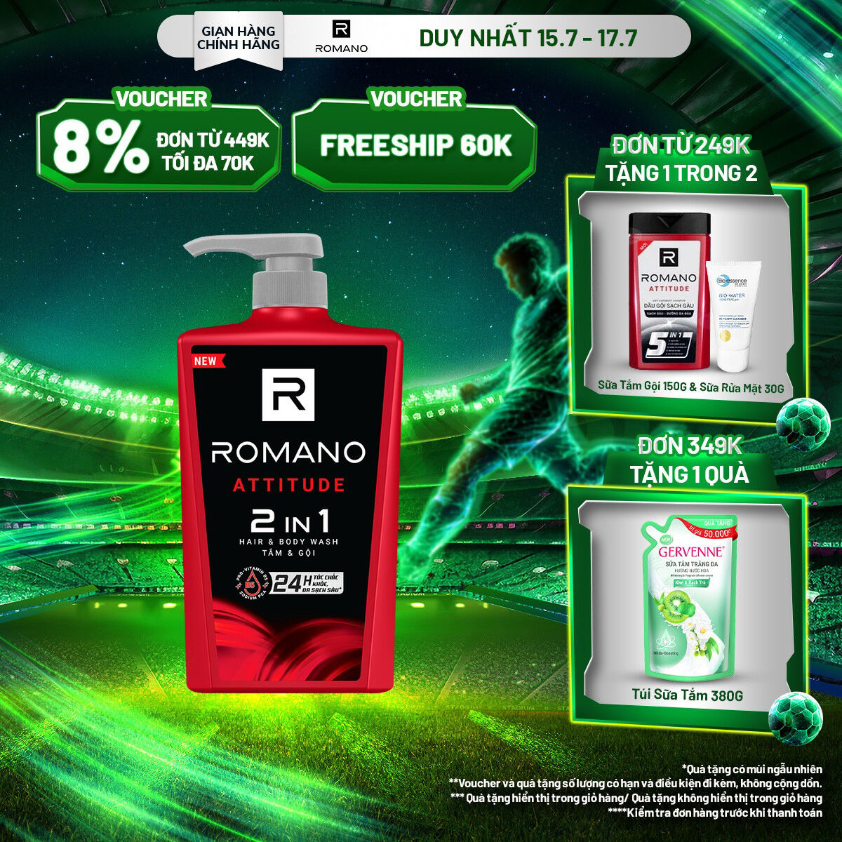 Tắm gội 2 trong 1 Romano 2in1 Attitude 650g/chai
