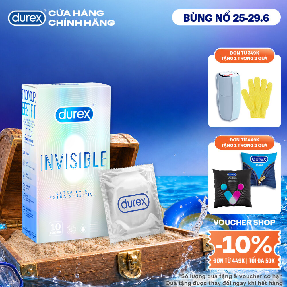 Bao cao su Durex Invisible siêu mỏng, size 52mm, hộp 10 bao
