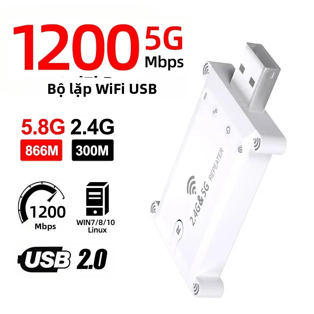 Walram | Bộ Khuếch Đại Tín Hiệu Không Dây Băng Tần Kép WALRAM WIFI5 AC1300 Bộ Mở Rộng Tín Hiệu Wi-Fi 1200M Bộ Lặp Wi-Fi 2.4G/5G Với Nguồn Điện USB Giá 354,000 Đồng*Miễn phí vận chuyển