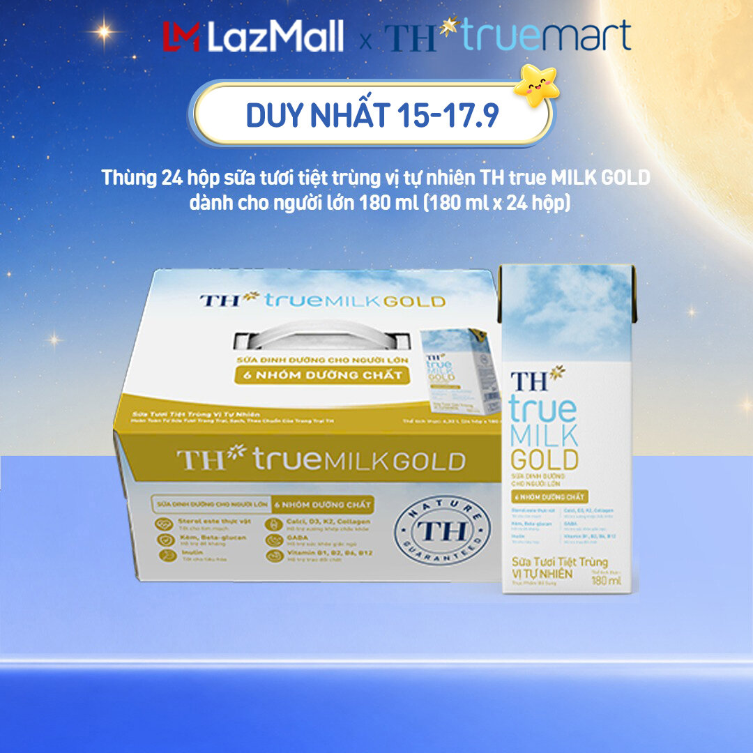 Thùng 24 hộp sữa tươi tiệt trùng vị tự nhiên TH true MILK GOLD dành cho người lớn tuổi 180 ml (180 ml x 24)