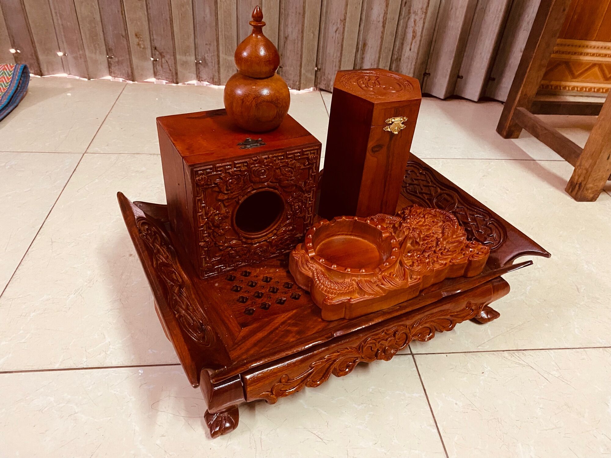 Combo khay trà 5 món gỗ hương đá