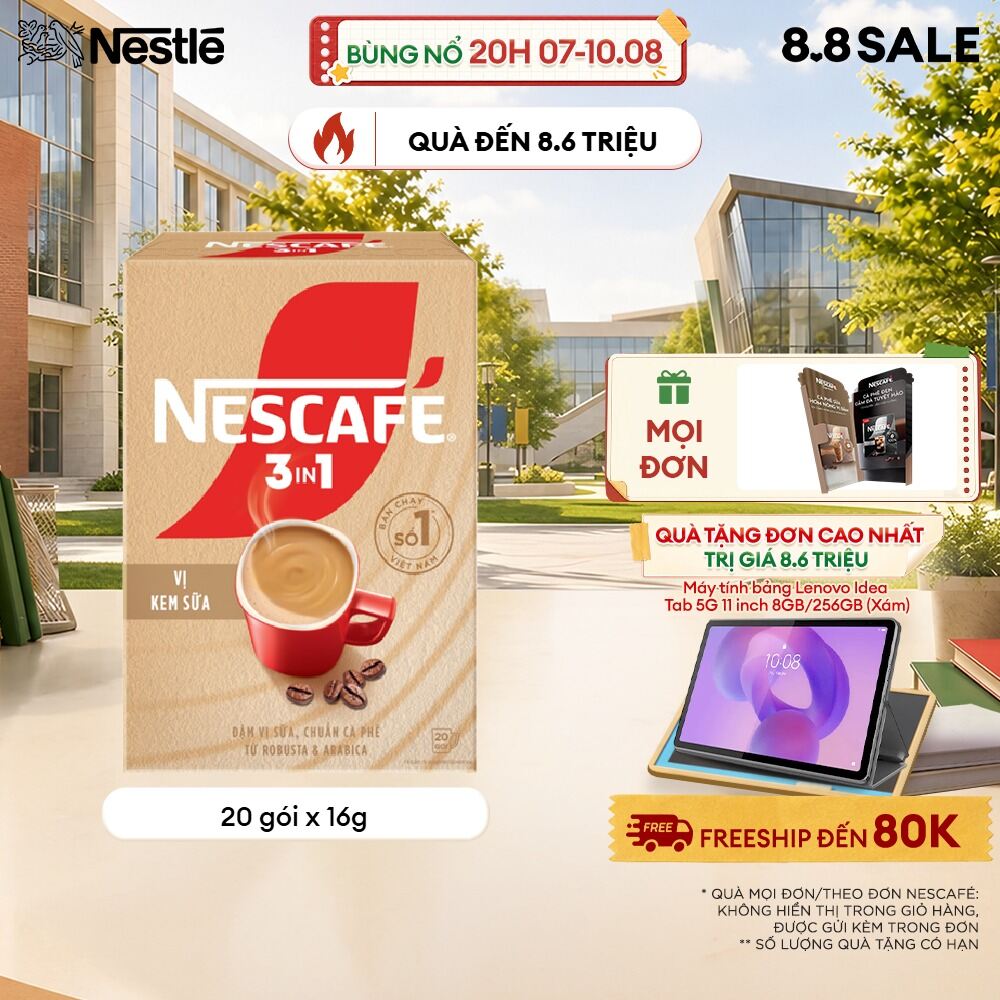 [FREESHIP TOÀN QUỐC] Hộp Cà phê hòa tan NESCAFÉ 3IN1 VỊ KEM SỮA 20 gói ĐẬM VỊ SỮA, CHUẨN CÀ PHÊ