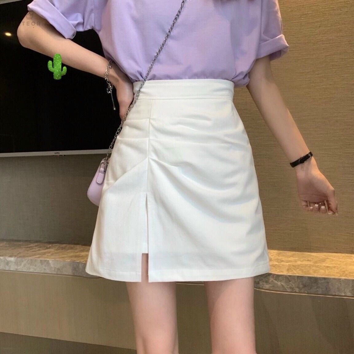 Style chân váy xẻ tà chân váy chữ a có lót trong from dưới 50kg