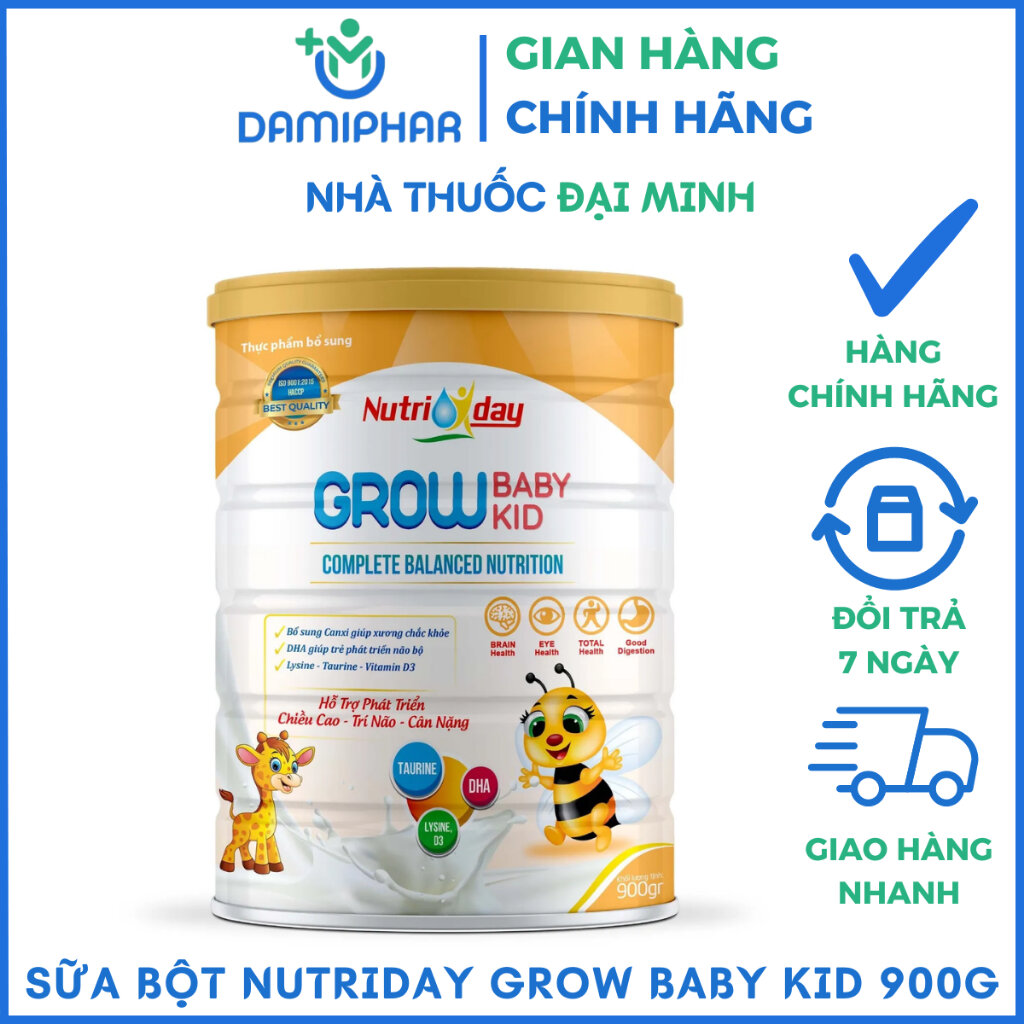 Sữa Bột Nutriday Grow Baby Kid 900g - Hỗ Trợ Phát Triển Chiều Cao, Cân Nặng, Trí Não