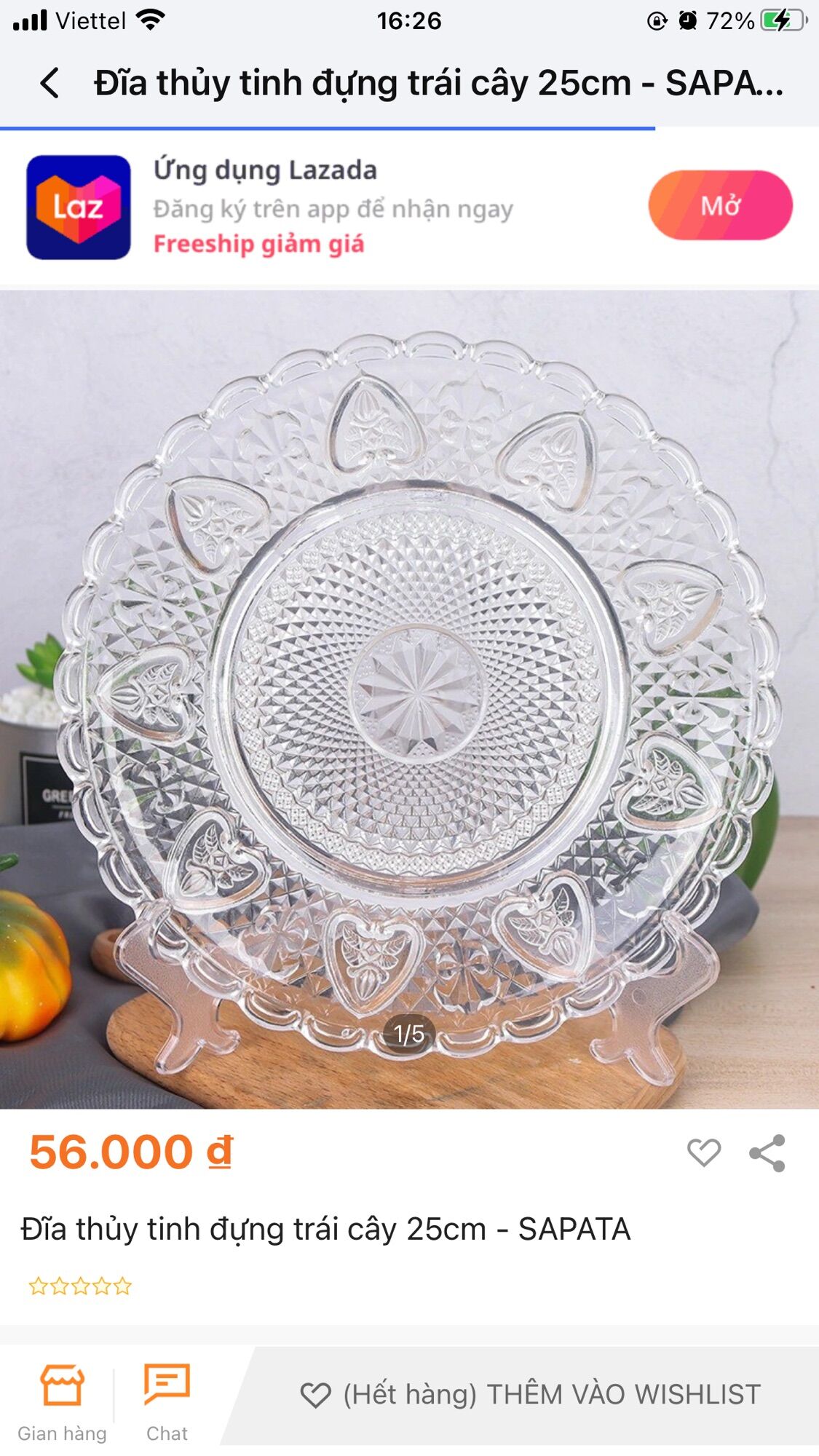 Đĩa thủy tinh đựng trái cây 25cm - sapata