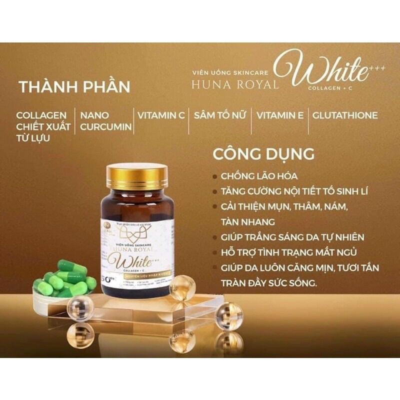 Viên uống trắng da mờ nám white+++ cao cấp huna