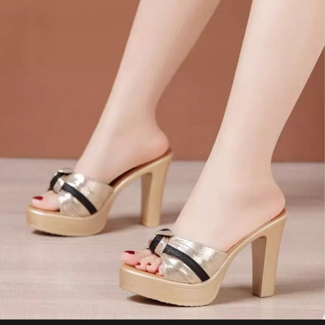 Guốc đế xuồng pu cao 11cm siêu nhẹ thắt nơ xinh