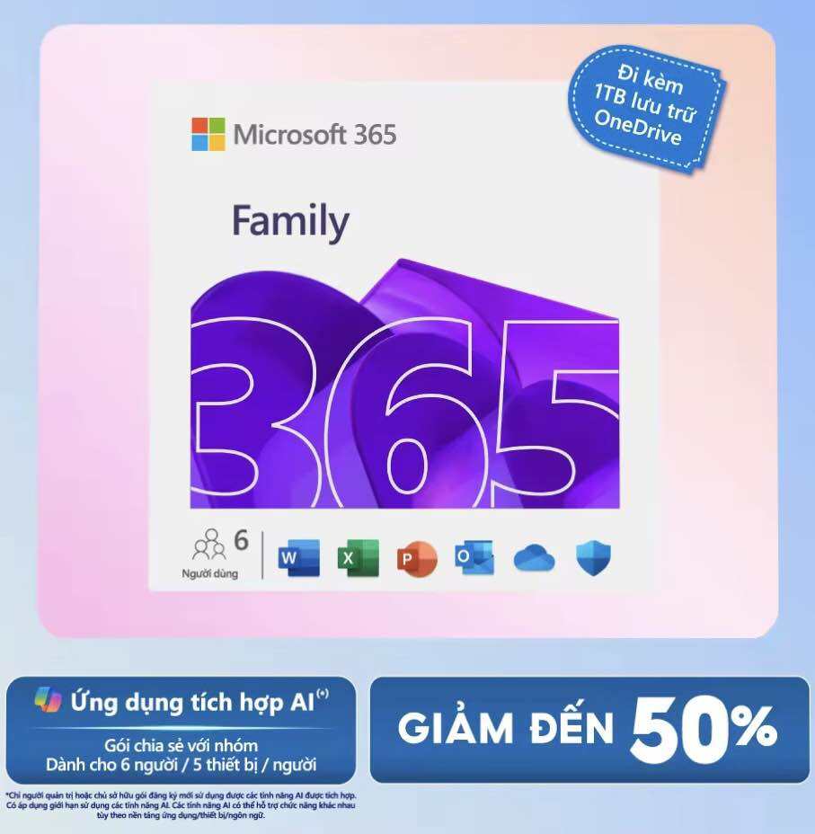 Phần mềm Microsoft 365 FAMILY N96 5 người dùng 13 tháng | GIÁ NHẬP