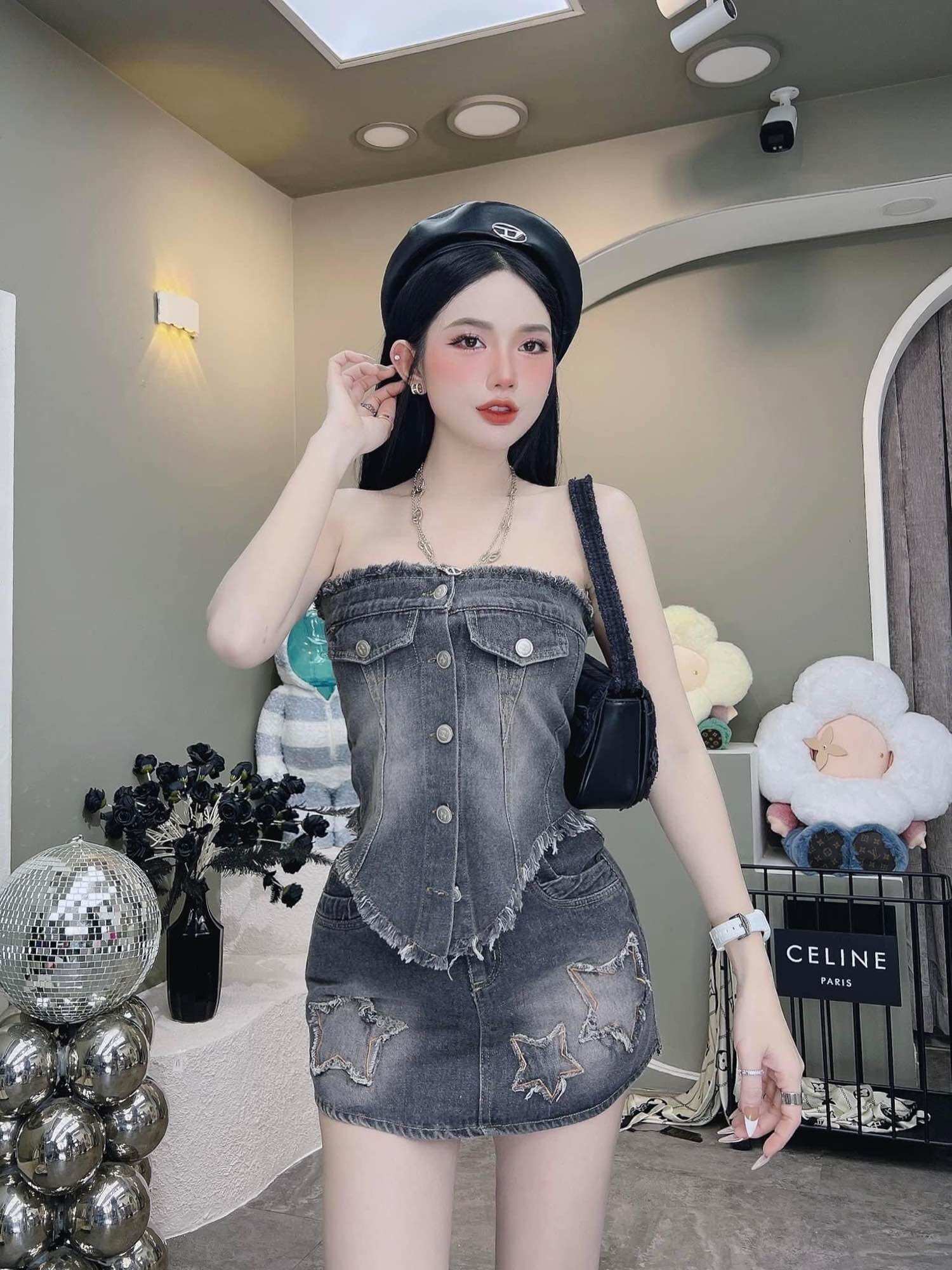 Set áo quây mix chân váy jean sao (có bán lẻ áo)