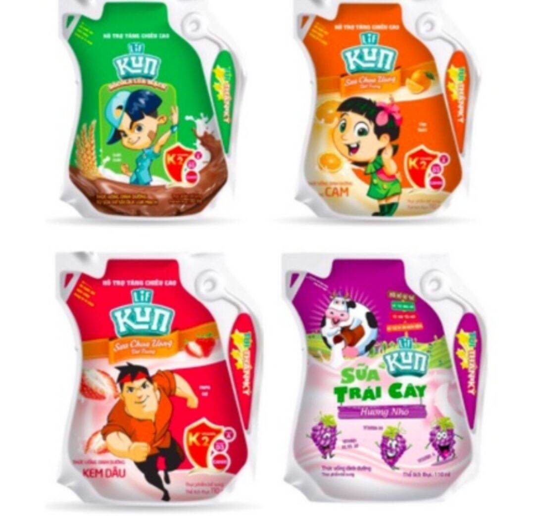 Thùng 24 Túi sữa Kun 110ml Hương Dâu/Cam/Nho/Ổi