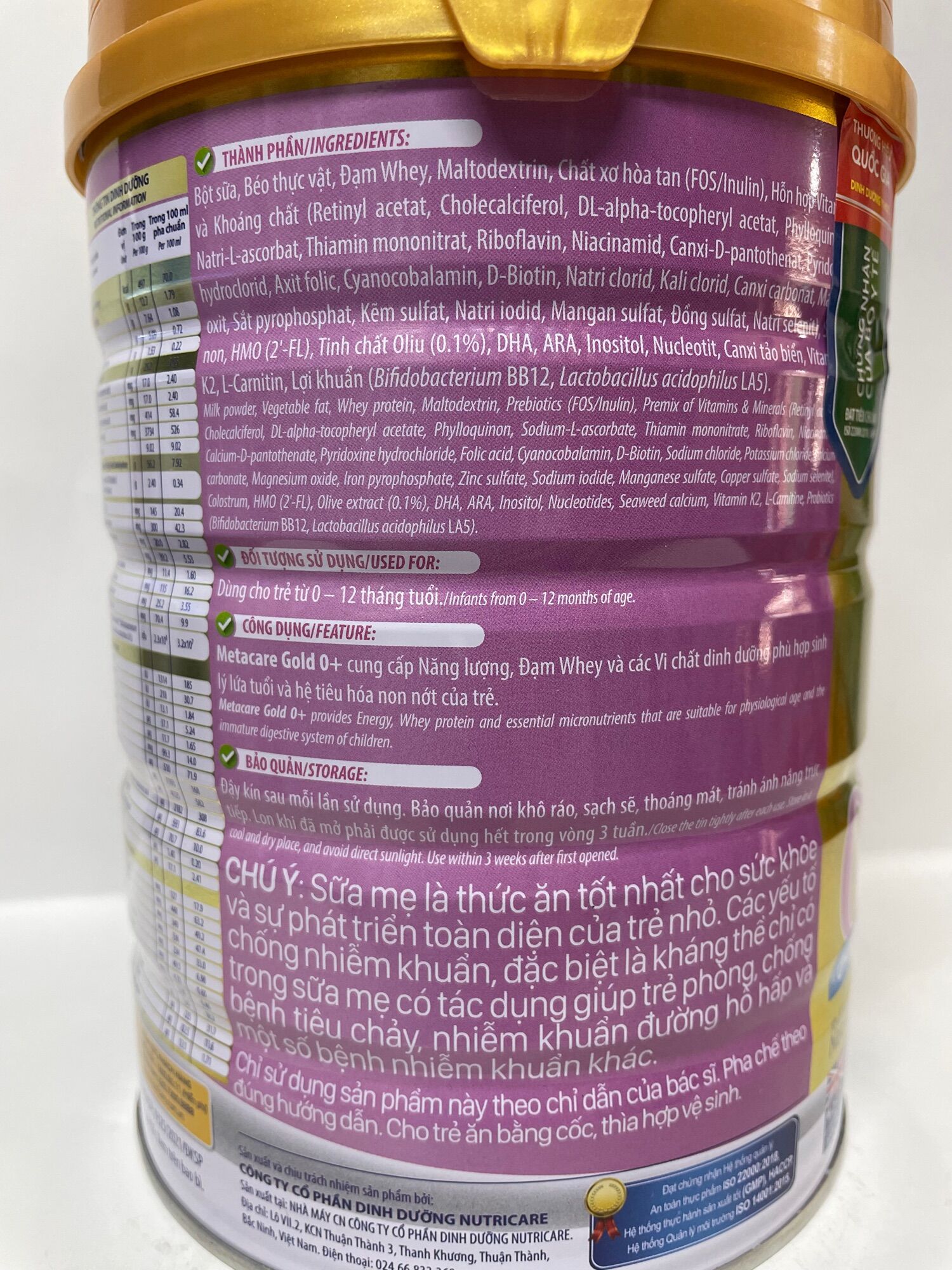 Sữa bột Metacare Gold ( mẫu mới 0+ ) - lon 800g date: 8/2024